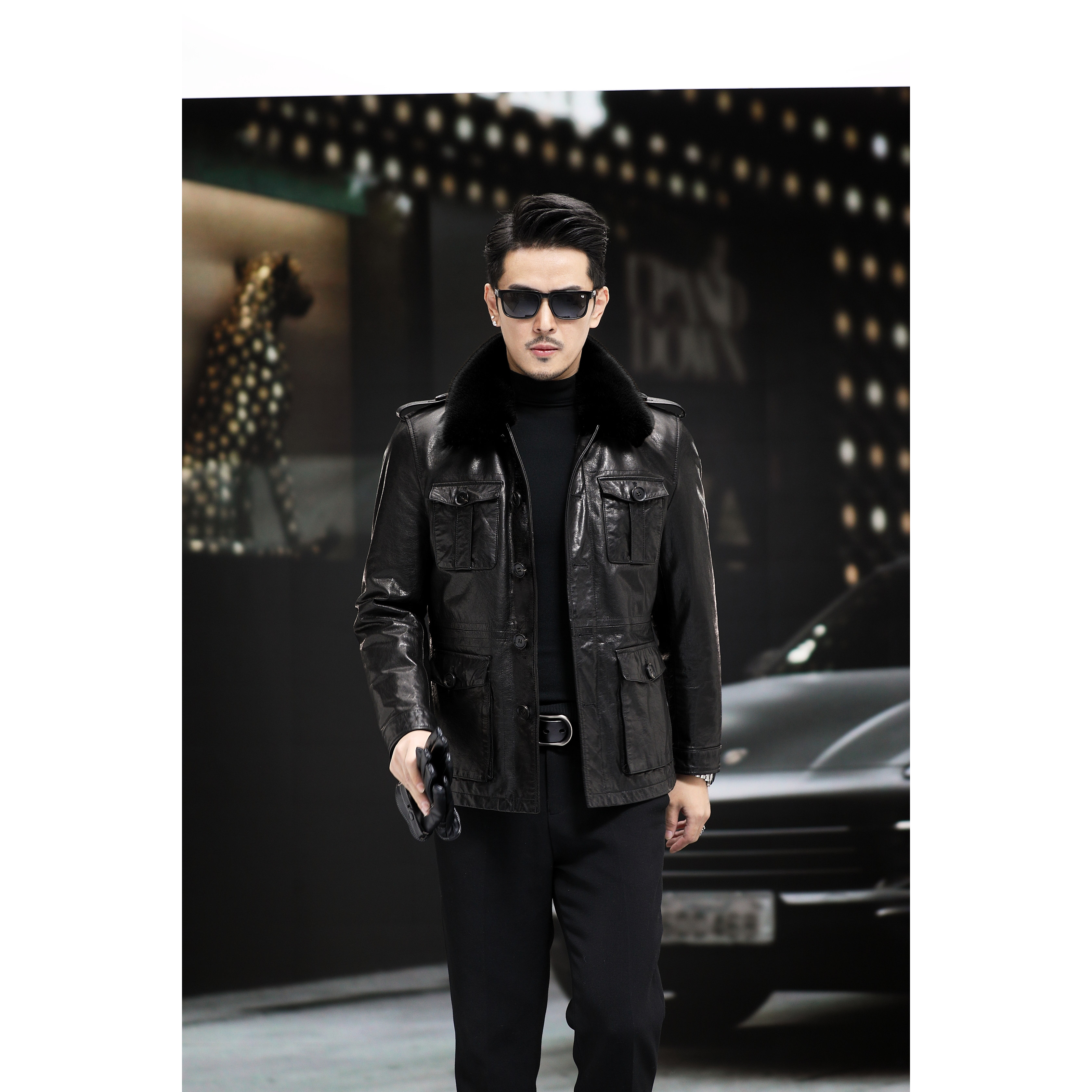 海宁真皮头层小牛皮衣外套桑蚕丝内胆皮衣中长款男士复古猎装外套,男装,皮衣,淘宝优惠券,粉丝福利购,淘宝优惠卷