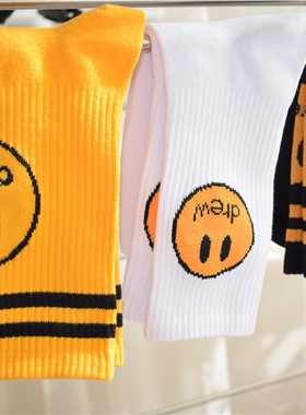 笑脸袜子潮流贾斯汀比伯drew男女中筒个性潮牌运动纯棉ins情侣袜