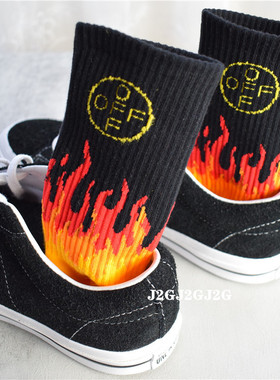 火焰袜子高帮男女纯棉原宿潮流运动中筒ins百搭韩版街头全棉长袜