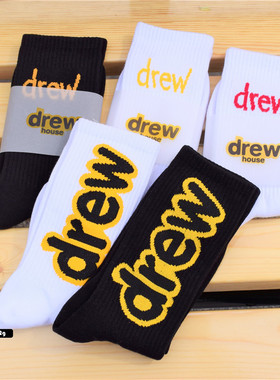 潮牌drew笑脸袜子中筒潮流欧美字母棉袜贾斯汀比伯男女ins运动风