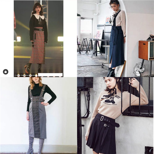 稀少日单格纹拼接撞色四个半身裙