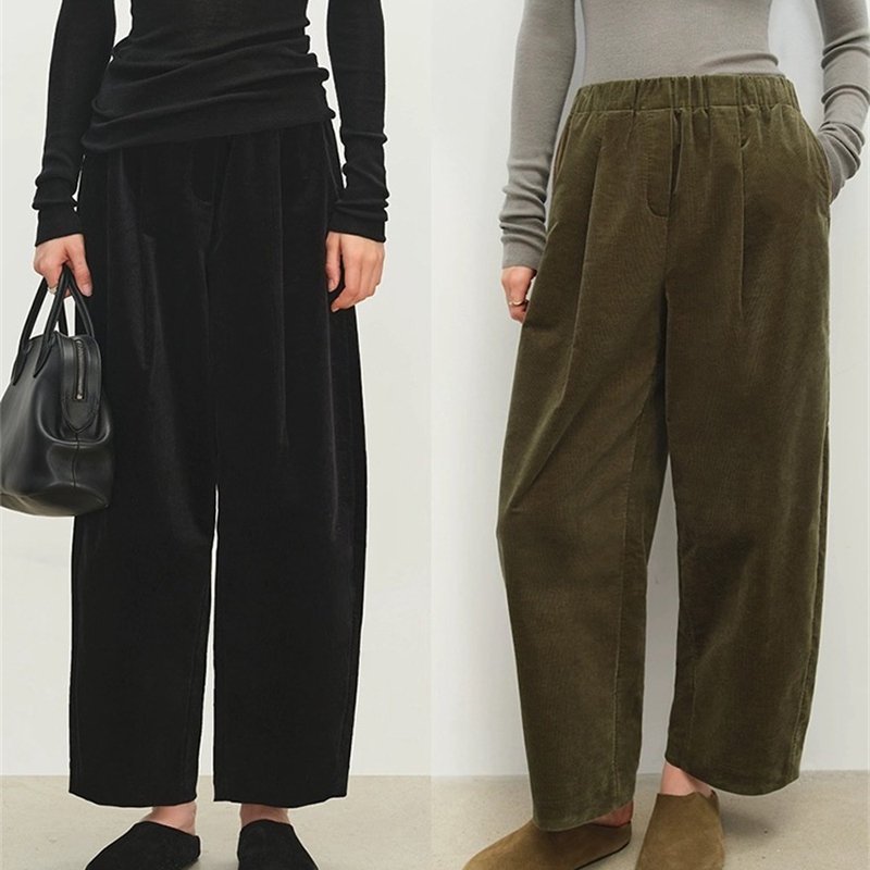 松弛感温暖灯芯绒锥形裤复古百搭