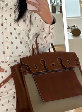 THREE新品网红同款时尚百搭撞色拼接大容量休闲设计手提通勤包