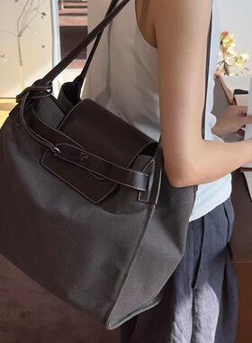 THREE新品网红同款时尚百搭帆布撞色托特慵懒休闲设计手提单肩包