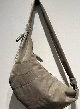 THREE新品网红同款时尚百搭亚麻牛角设计通勤凹造型单肩斜挎包包