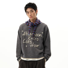 roaringwild a arch 咆哮野兽 灰色圆领上衣宽松休闲套头美式毛衣