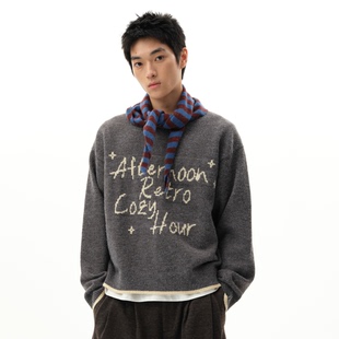 灰色圆领上衣宽松休闲套头美式 roaringwild 咆哮野兽 arch 毛衣