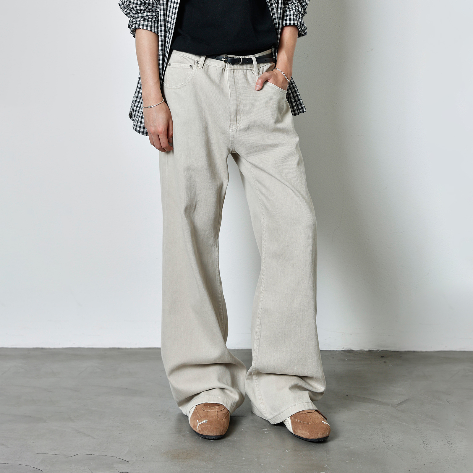 ROARINGWILD 主线系列 浅灰色成衣染直筒牛仔长裤