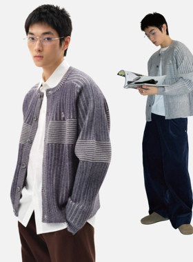 roaringwild a arch 咆哮野兽 灰色圆领慵懒风上衣开衫毛衣外套男