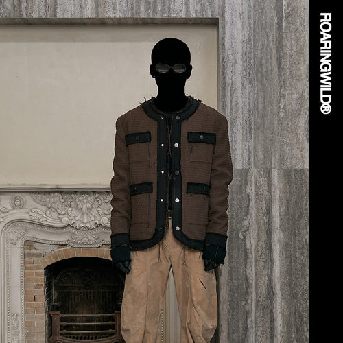 咆哮野兽破坏肌理感圆领西装