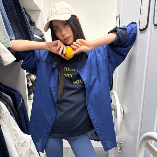 roaringwild蓝色亚麻长袖衬衫
