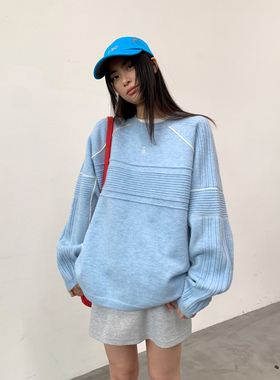 roaringwild a arch 咆哮野兽 蓝色宽松卫衣秋冬男生针织情侣毛衣