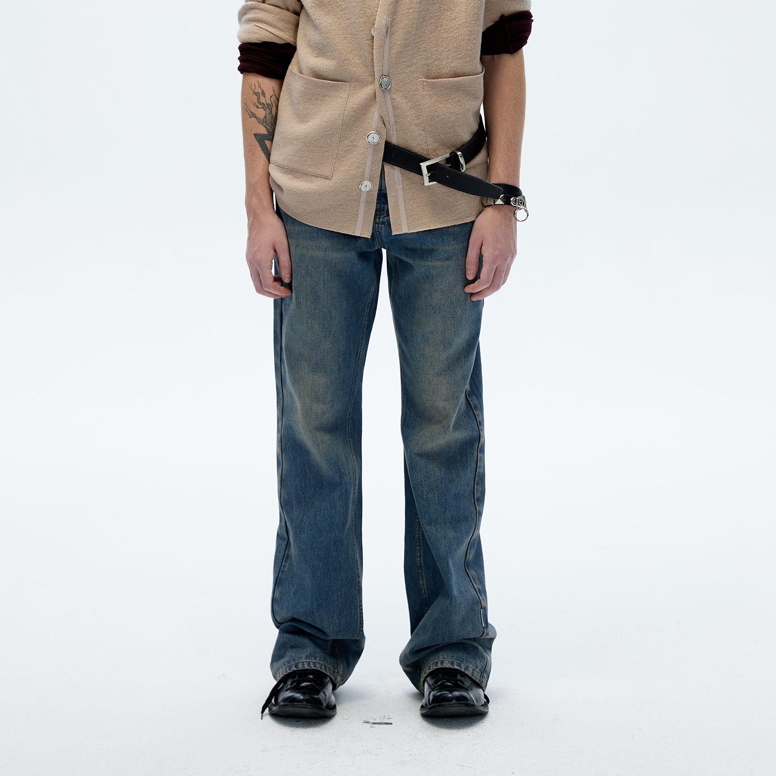 咆哮野兽仿旧水洗微喇牛仔裤