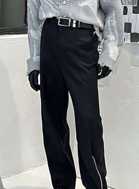 roaringwild a arch   咆哮野兽 黑色微喇拉链西裤