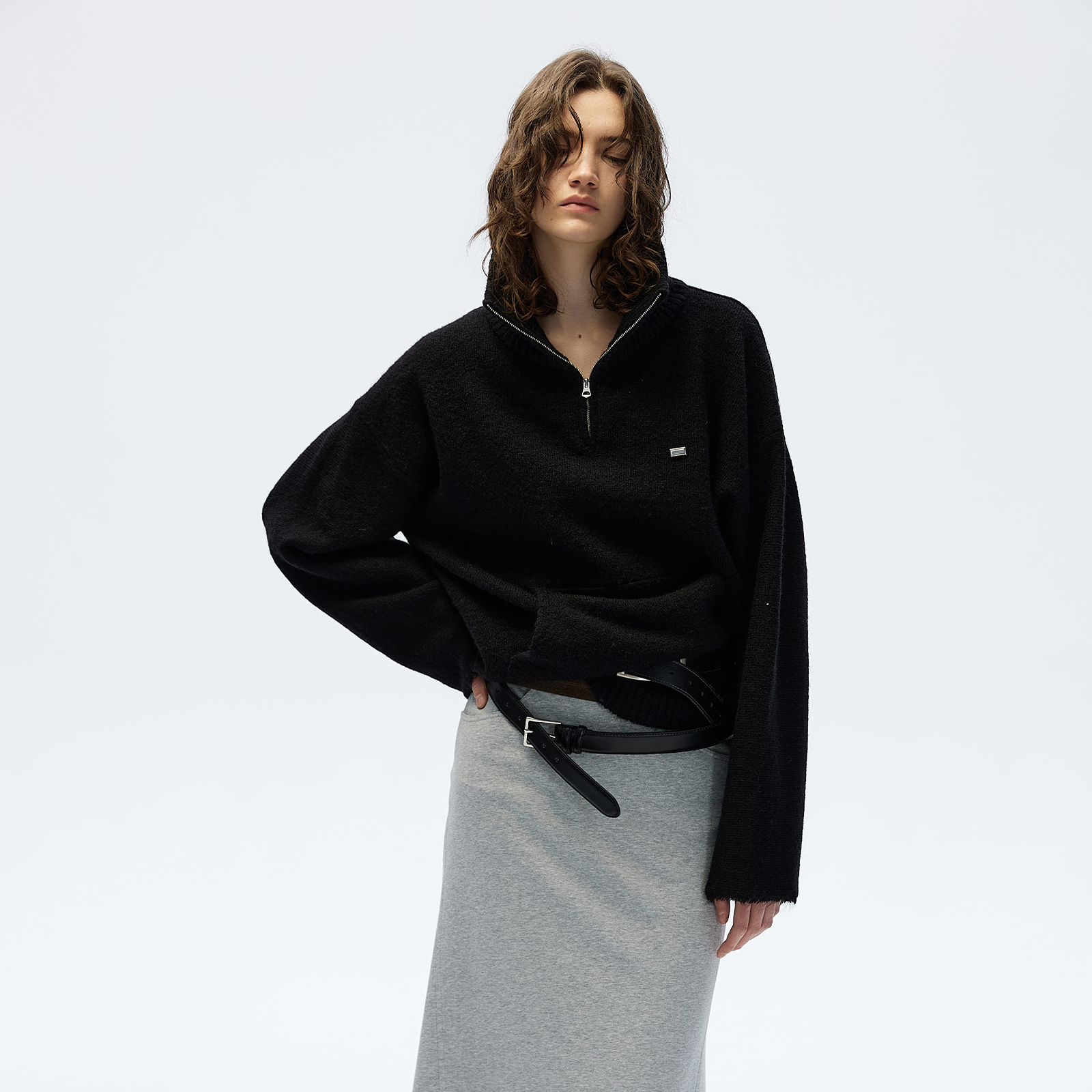 咆哮野兽羊驼毛半拉链毛衣