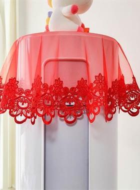 大红色喜庆蕾丝圆柱形立式空调巾结婚庆柜式防尘罩装饰美化盖布