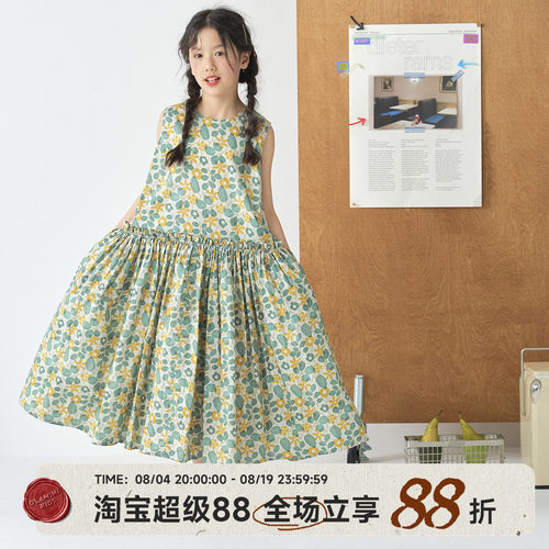 OLAMIMI儿童夏季无袖碎花连衣裙