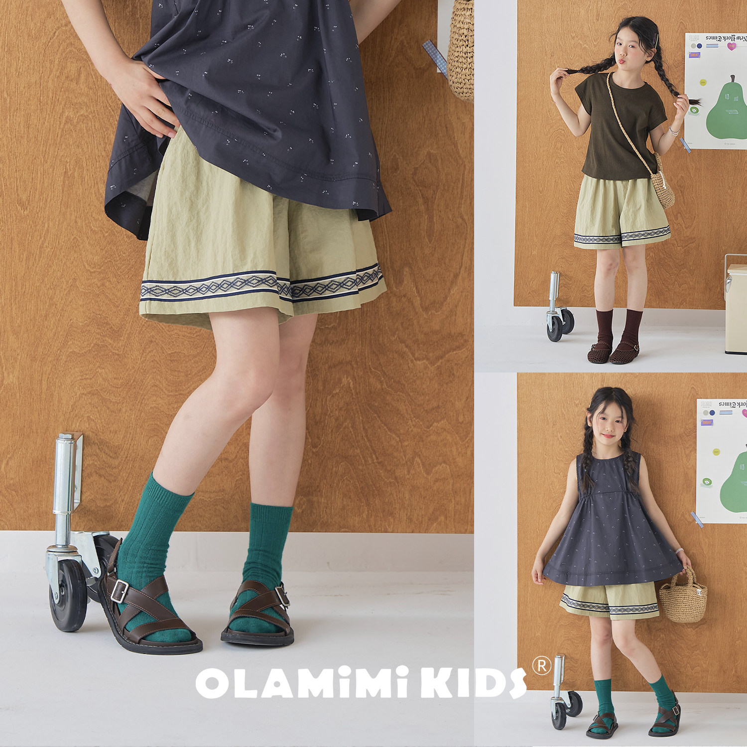 OLAMIMI儿童夏日系阔腿短裤										