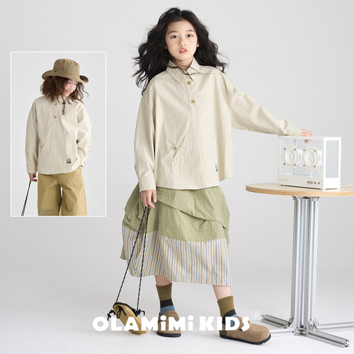 OLAMIMI儿童原宿风翻领衬衫