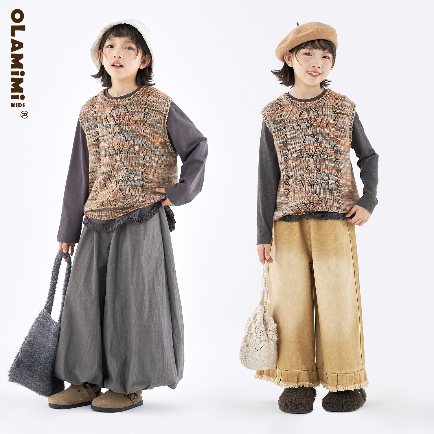 亲子镂空钩花无袖毛衣马甲背心