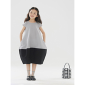 亲⼦简约休闲宽松拼色圆领半袖 OLAMIMI定制 夏 灯笼型连衣裙