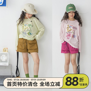 OLAMIMI夏亲子海岛度假女童冰凉感防晒长袖T恤手绘涂鸦宽松空调衫