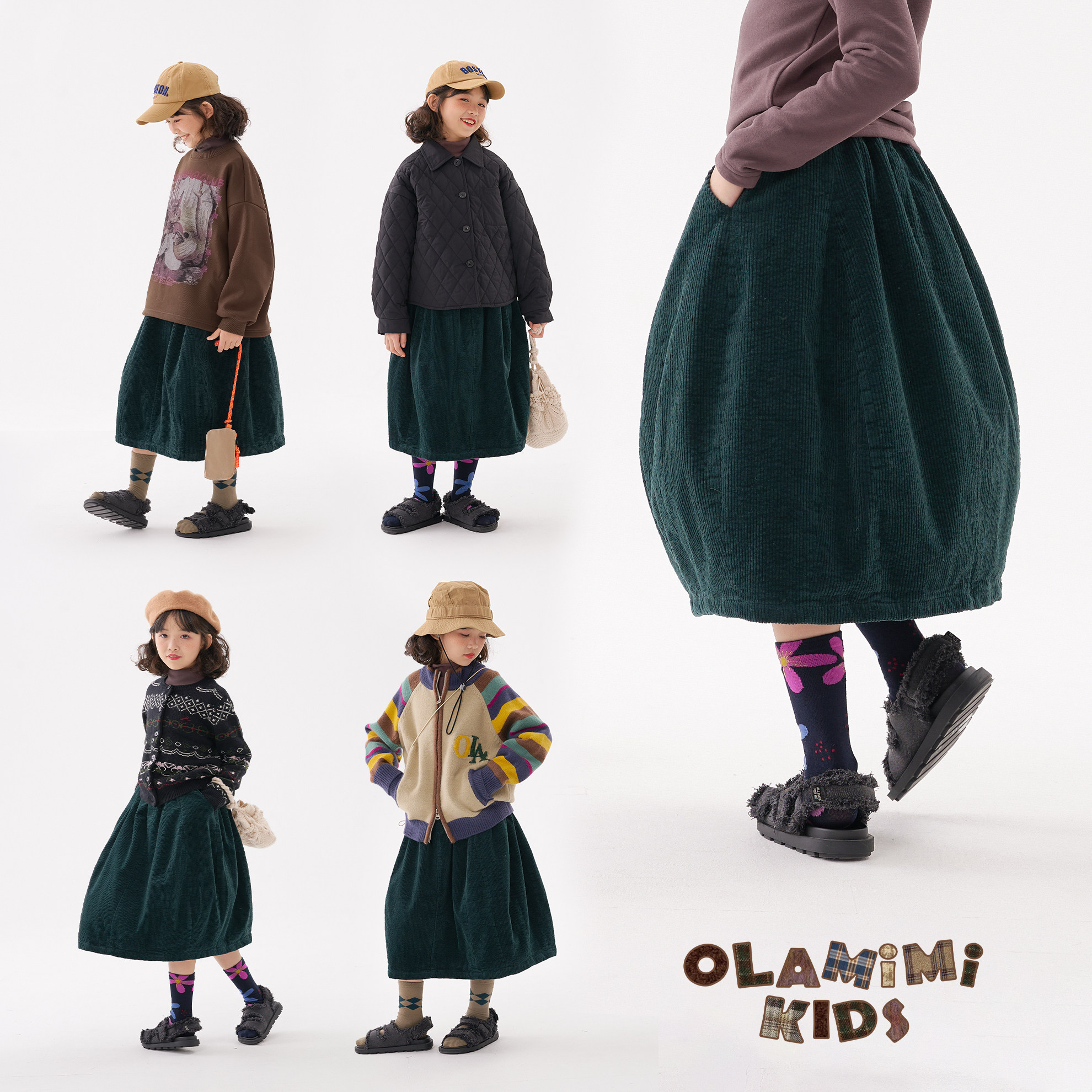 OLAMIMI定制 2024冬 亲子森系复古灯芯绒夹棉洋气保暖气球半身裙,童装/婴儿装/亲子装,半身裙,淘宝优惠券,粉丝福利购,淘宝优惠卷