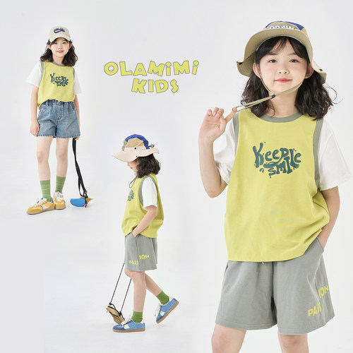 OLAMIMI中性活力撞色短袖T恤