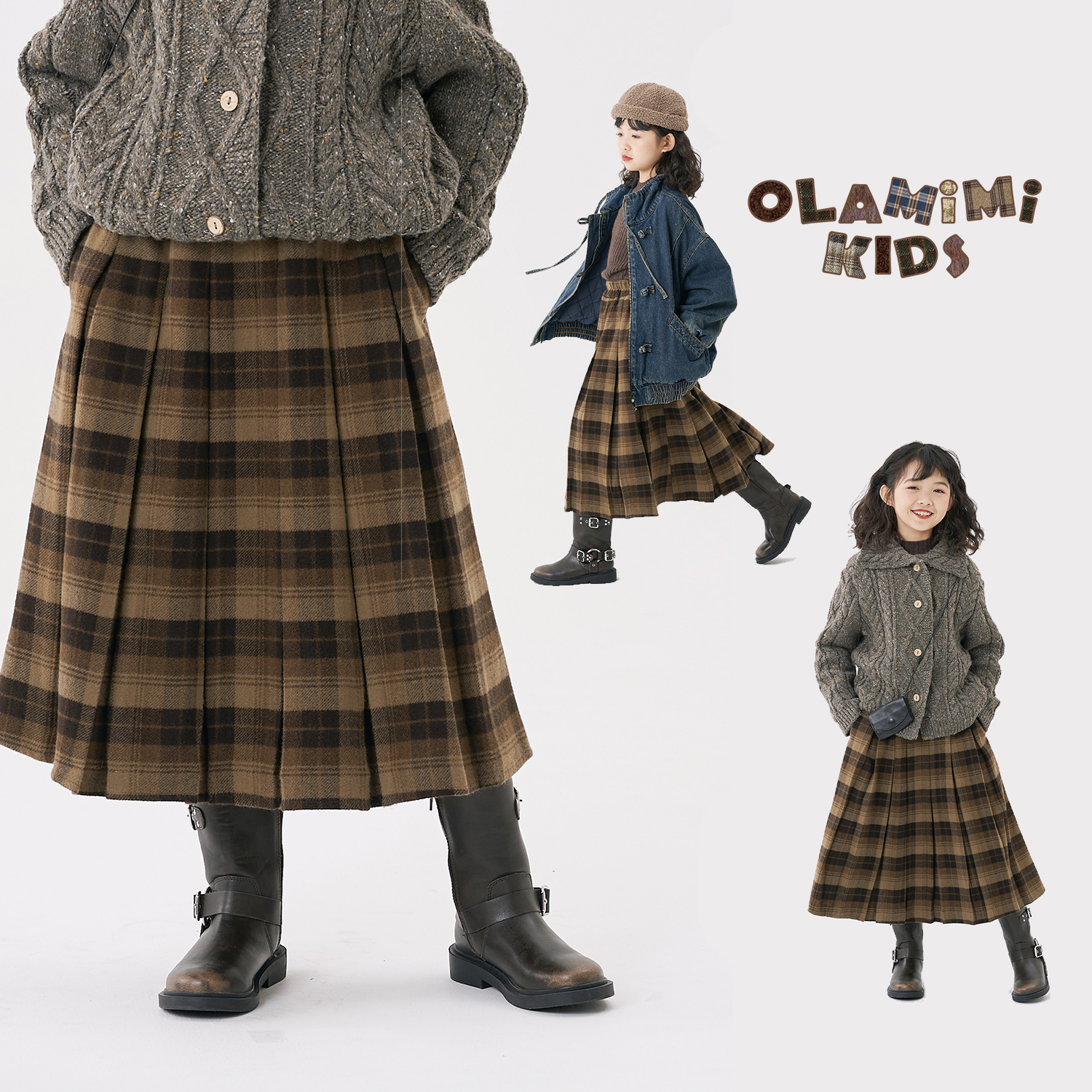 经典格纹半裙保暖百褶裙森系