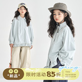 OLAMIMI儿童亲子2026春原创清新甜系森系花边木耳边下摆翻领衬衫