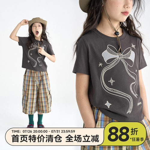 OLAMIMI女童蝴蝶贴布绣短袖T恤