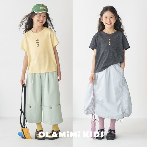 OLAMIMI女童小狗印花短袖T恤
