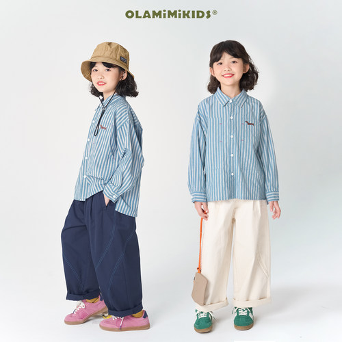 潮感竖条纹衬衫休闲春夏秋翻领