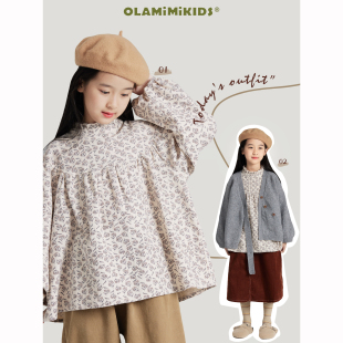 OLAMIMI定制 上衣 2023秋 亲子宽松森系甜美立领宽松碎花娃娃衫