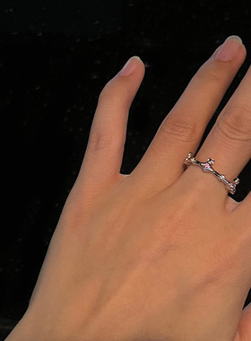 925纯银间隔紫色圆钻皇冠土星戒指高级感指环