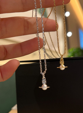 layla珍珠迷你项链立体土星锁骨链mini通勤搭配