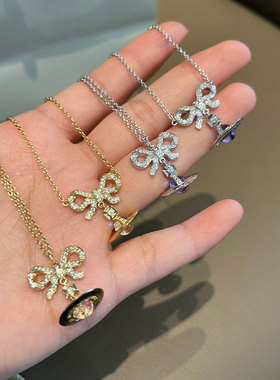 orb蝴蝶结星球项链少女项链925银金粉银紫球