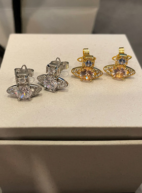 小号单钻满钻小土星耳钉彩钻圆钻土星耳饰