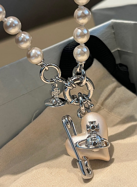 精工吊坠爱心别针珍珠项链金色银色沉甸甸手感小众时髦饰品