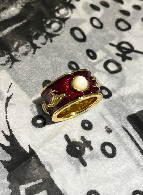 中古国王戒指宽版土星指环珐琅釉面白贝母个性朋克情侣