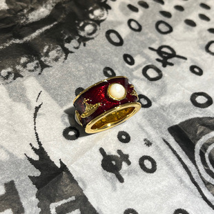 中古国王戒指宽版土星指环珐琅釉面白贝母个性朋克情侣