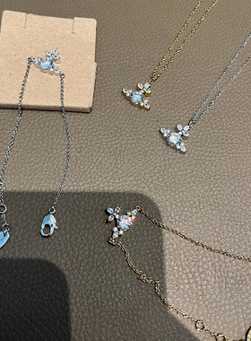 精工满钻花朵项链手链白钻镶嵌锁骨链闪耀手饰女小众设计感