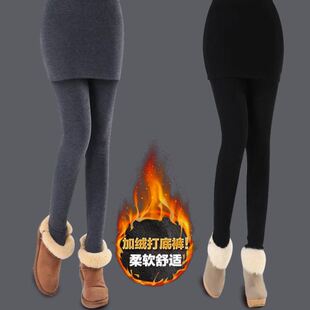 连裤袜带裙加绒加厚秋冬外穿假两件打底裤女修身保暖踩脚包臀裙裤