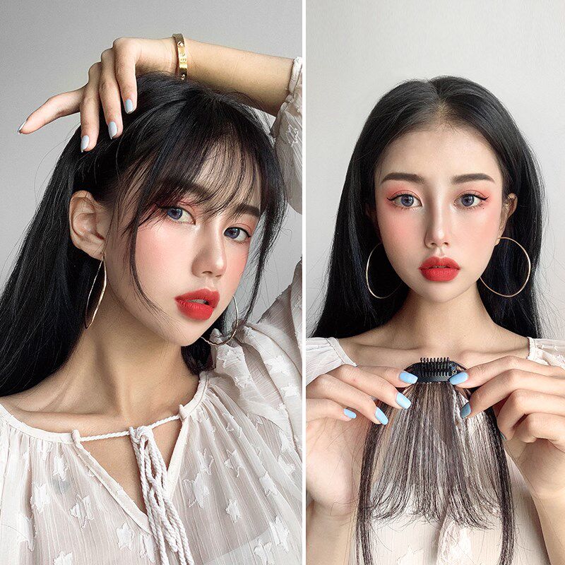 空气刘海假发女 网红真发自然隐形无痕圆脸齐刘海 前额超薄假发片