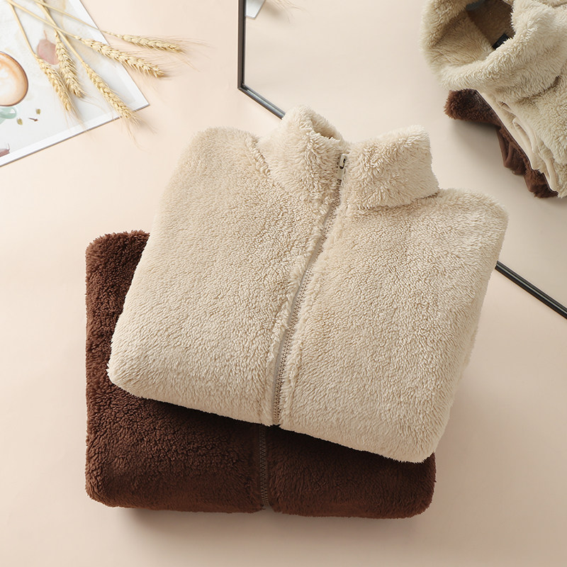 双面仿羊羔绒外套女2025新款秋冬季加绒加厚宽松立领拉链开衫上衣,女装/女士精品,短外套,淘宝优惠券,粉丝福利购,淘宝优惠卷