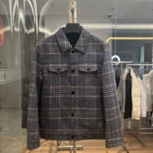 H系 53绵羊毛 秋冬厚款 时尚 商务格子翻领毛呢夹克休闲外套男