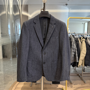 时尚 秋冬厚款 绒感弹力 休闲西服外套男抗皱灰色商务西装 H家