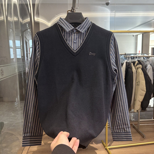 秋冬新款 包芯纱面料 男士 时尚 毛衣 商务马甲假两件针织衫 H家