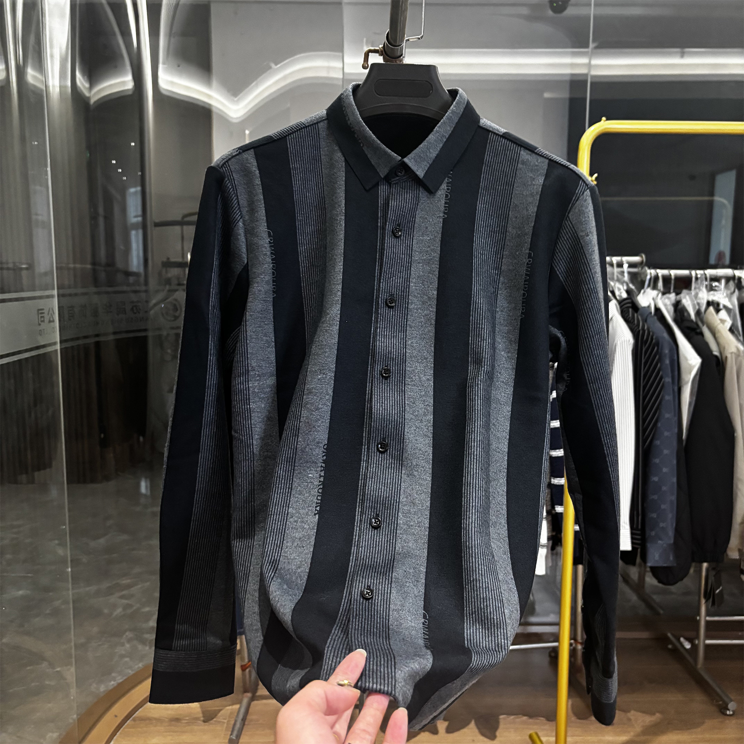 罗家商务休闲保暖一体绒长袖衬衫