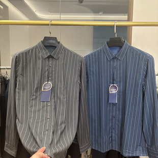 加绒加厚 秋冬厚款 时尚 衬衫 柜328 条纹弹力保暖长袖 男 罗家